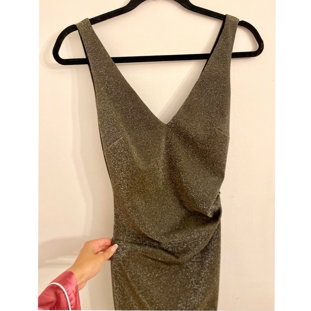 Nicole Miller V Neck Gold Dress